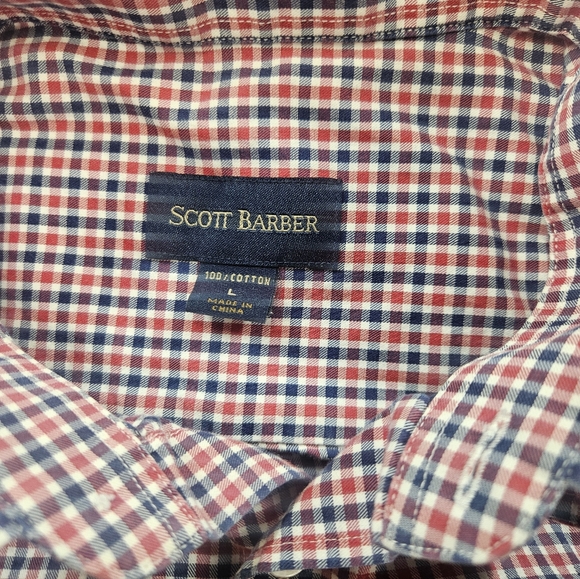 Scott Barber Button Down Shirt Large Red Blue Check Cotton - Picture 2 of 5